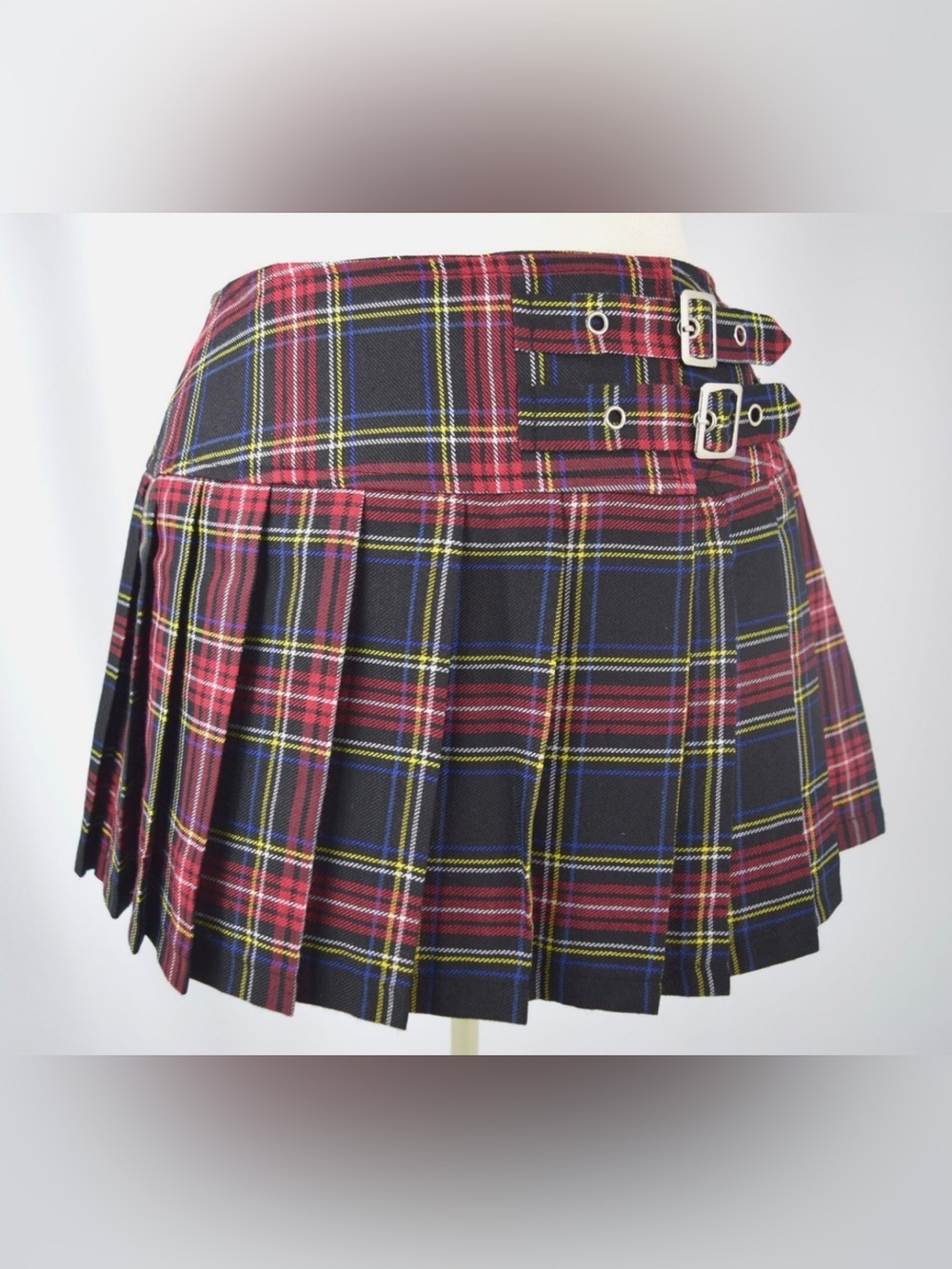 Alternative Red, Black and Yellow Plaid Pleated Mini Skirt